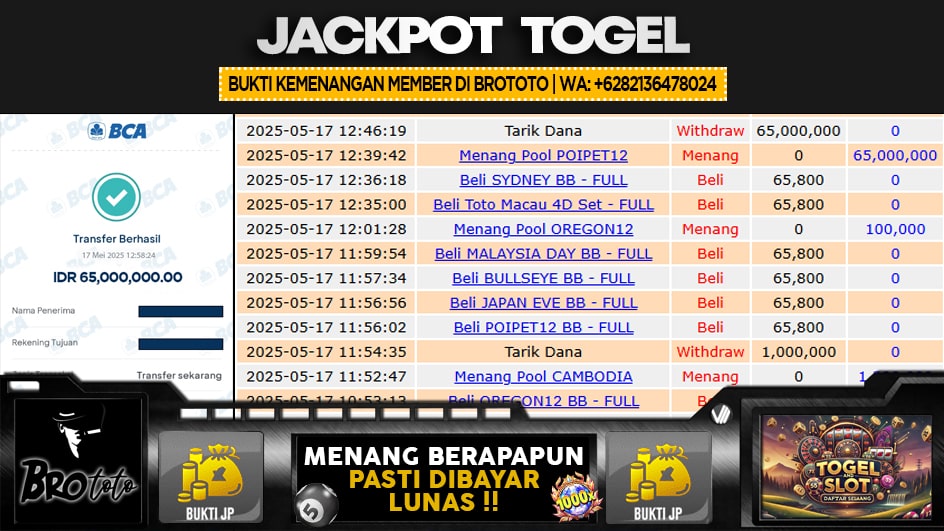 BROTOTO | JP TOGEL 65 JUTA | MENANG PASTI DIBAYAR