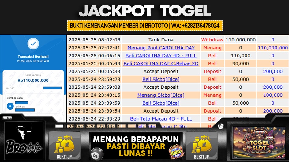 BROTOTO | JP TOGEL 110 JUTA | MENANG PASTI DIBAYAR