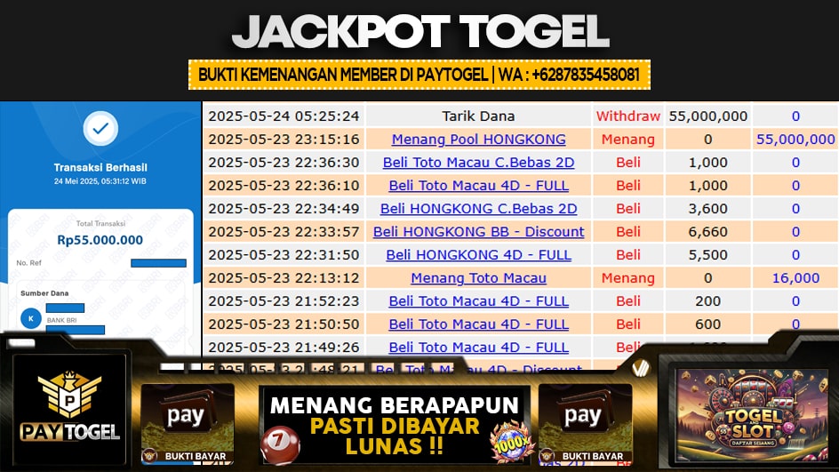 PAYTOGEL | JP TOGEL 55 JUTA | MENANG PASTI DIBAYAR