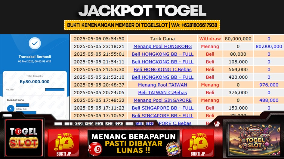 TOGELSLOT | JP TOGEL 80 JUTA | MENANG PASTI DIBAYAR