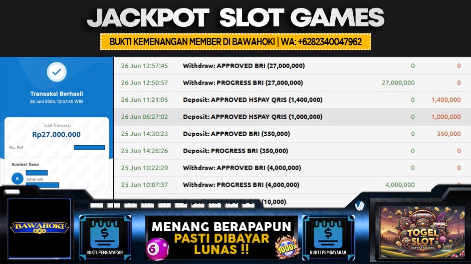 BAWAHOKI | JP SLOT 27 JUTA | MENANG PASTI DIBAYAR