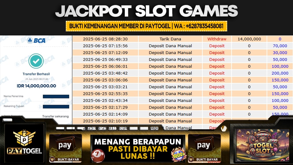 PAYTOGEL | JP SLOT 14 JUTA | MENANG PASTI DIBAYAR