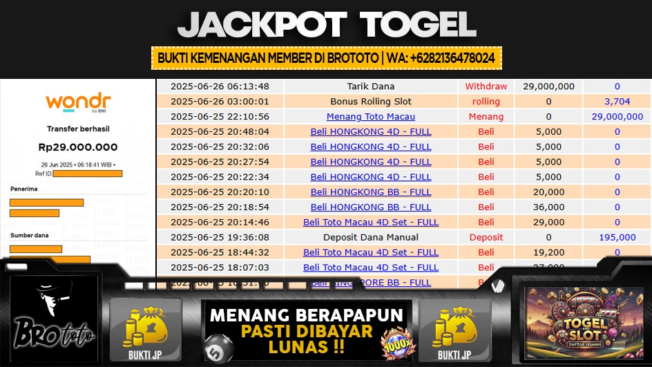 BROTOTO | JP TOGEL 29 JUTA | MENANG PASTI DIBAYAR
