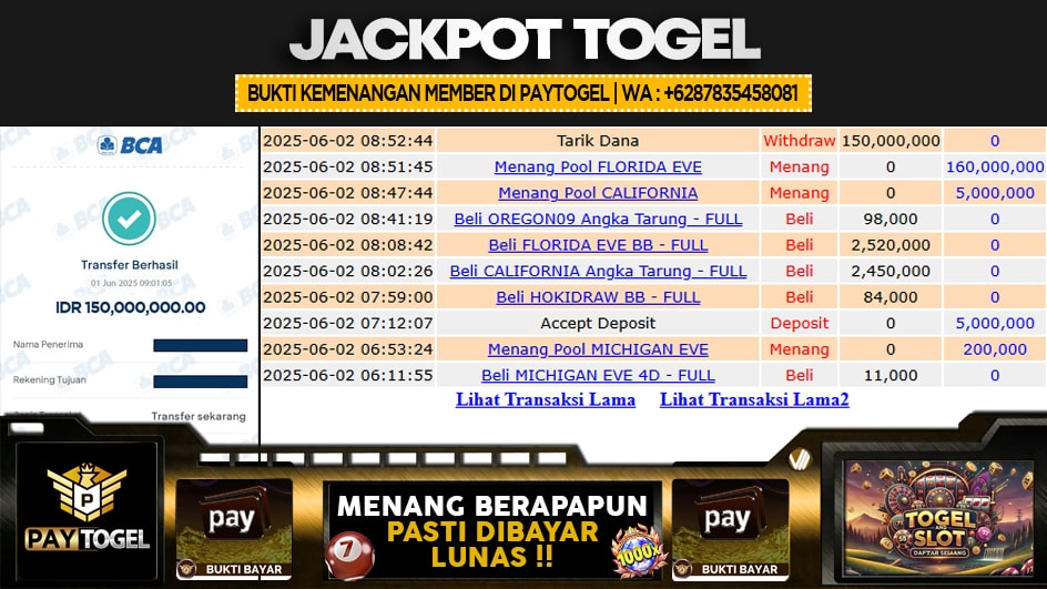 PAYTOGEL | JP TOGEL 160 JUTA | MENANG PASTI DIBAYAR