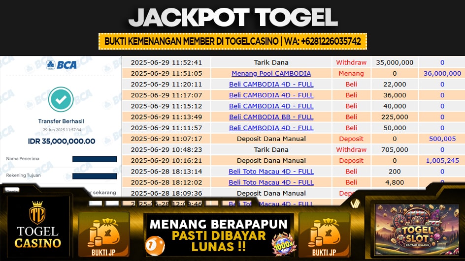 TOGELCASINO | JP TOGEL 36 JUTA | MENANG PASTI DIBAYAR