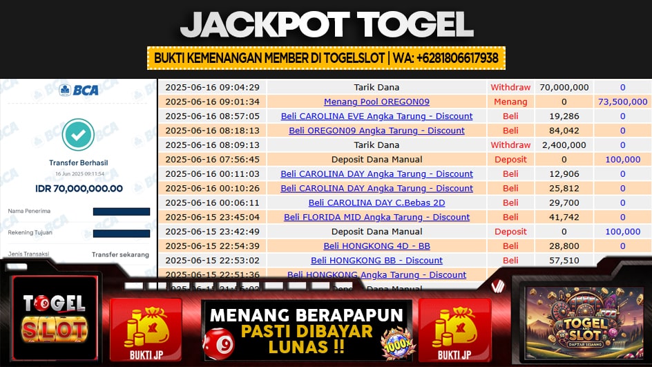 TOGELSLOT | JP TOGEL 73 JUTA | MENANG PASTI DIBAYAR