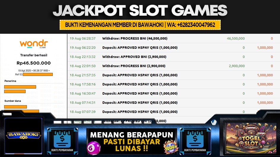 BAWAHOKI | JP SLOT 46 JUTA | MENANG PASTI DIBAYAR