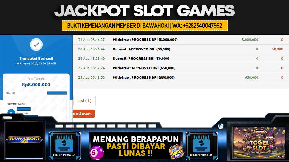 BAWAHOKI | JP SLOT 8 JUTA | MENANG PASTI DIBAYAR