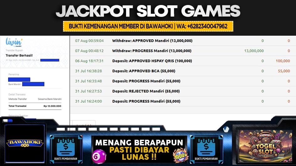 BAWAHOKI | JP SLOT 13 JUTA | MENANG PASTI DIBAYAR