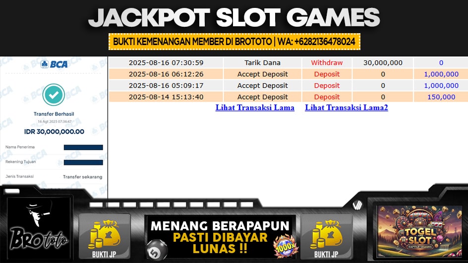BROTOTO | JP SLOT 30 JUTA | MENANG PASTI DIBAYAR