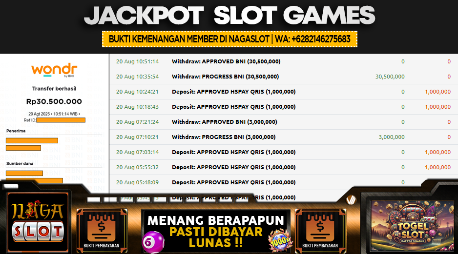 NAGASLOT | JP SLOT 30 JUTA | MENANG PASTI DIBAYAR