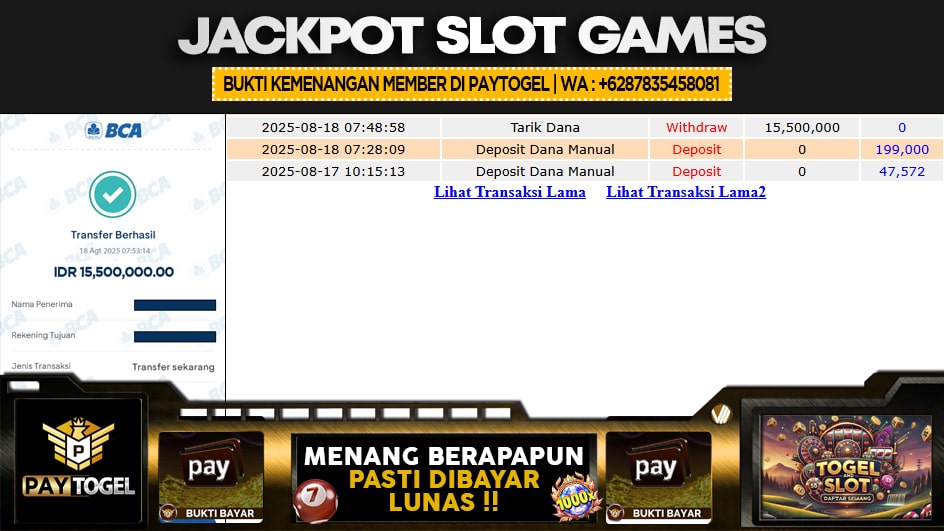 PAYTOGEL | JP SLOT 15 JUTA | MENANG PASTI DIBAYAR