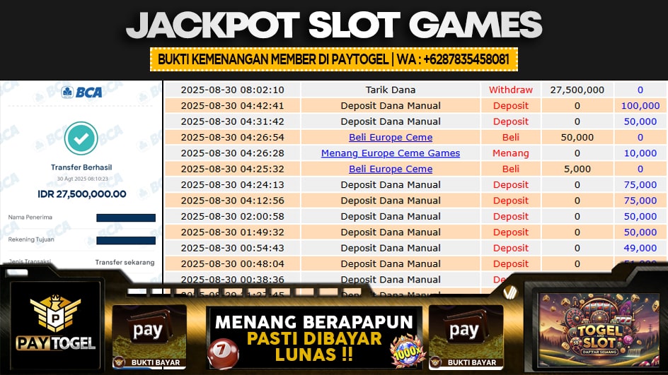 PAYTOGEL | JP SLOT 27 JUTA | MENANG PASTI DIBAYAR