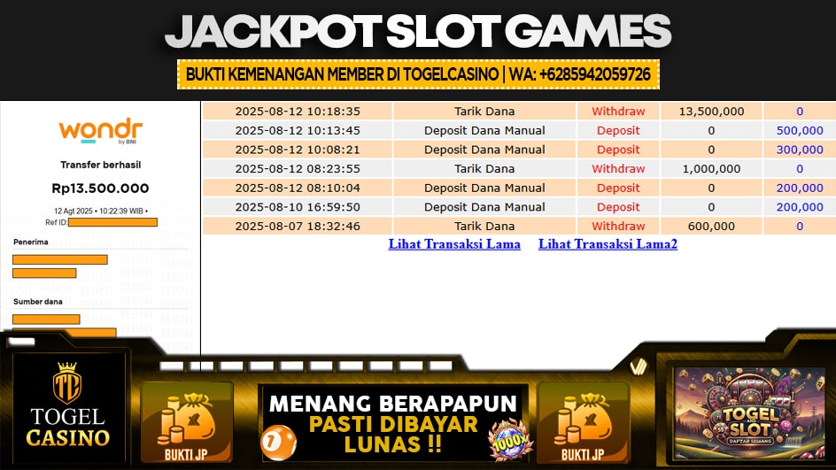 TOGELCASINO | JP SLOT 13 JUTA | MENANG PASTI DIBAYAR