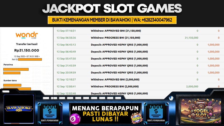 BAWAHOKI | JP SLOT 31 JUTA | MENANG PASTI DIBAYAR