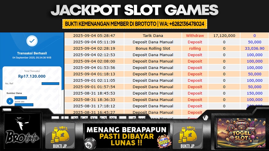 BROTOTO | JP SLOT 17 JUTA | MENANG PASTI DIBAYAR