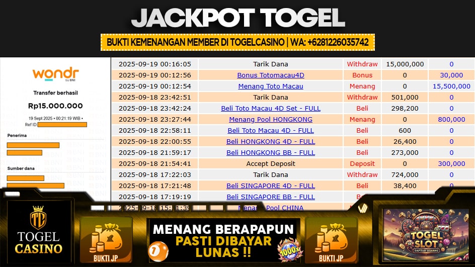 TOGELCASINO | JP TOGEL 15 JUTA | MENANG PASTI DIBAYAR