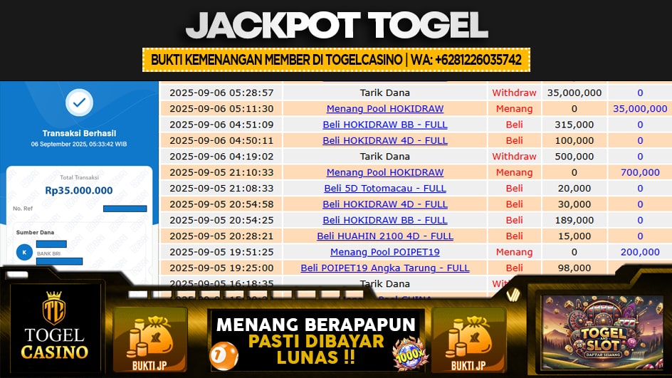 TOGELCASINO | JP TOGEL 35 JUTA | MENANG PASTI DIBAYAR