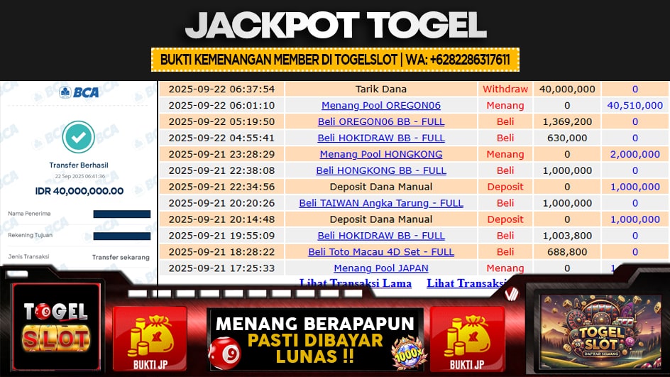 TOGELSLOT | JP TOGEL 40 JUTA | MENANG PASTI DIBAYAR