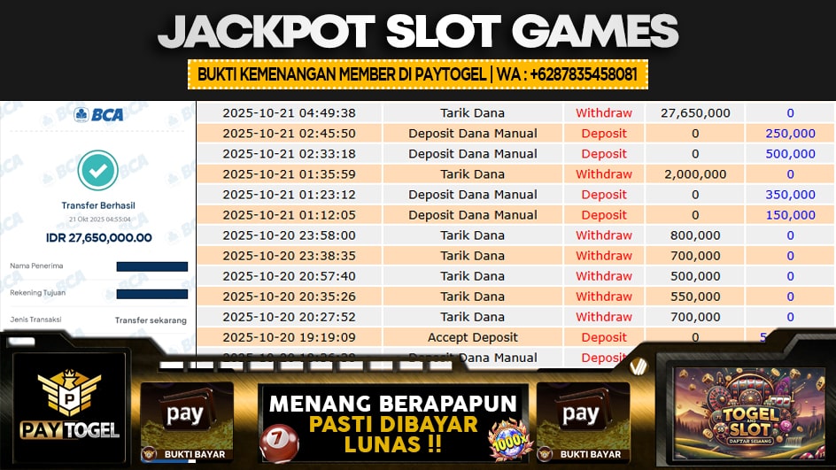 PAYTOGEL | JP SLOT 27 JUTA | MENANG PASTI DIBAYAR