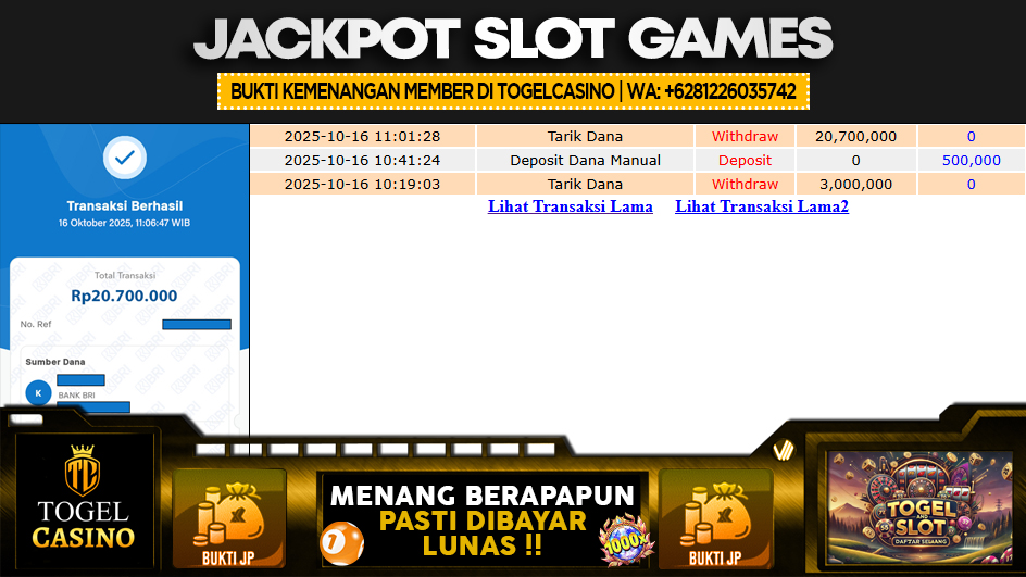 TOGELCASINO | JP SLOT 20 JUTA | MENANG PASTI DIBAYAR