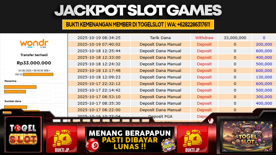 TOGELSLOT | JP SLOT 33 JUTA | MENANG PASTI DIBAYAR