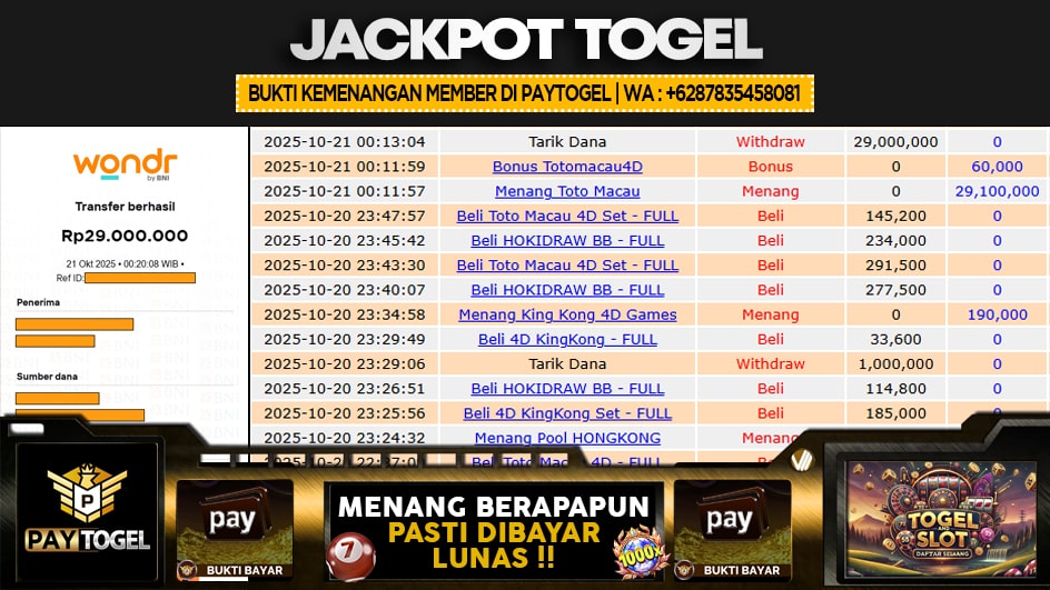 PAYTOGEL | JP TOGEL 29 JUTA | MENANG PASTI DIBAYAR