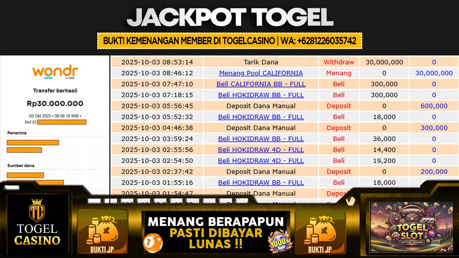 TOGELCASINO | JP TOGEL 30 JUTA | MENANG PASTI DIBAYAR