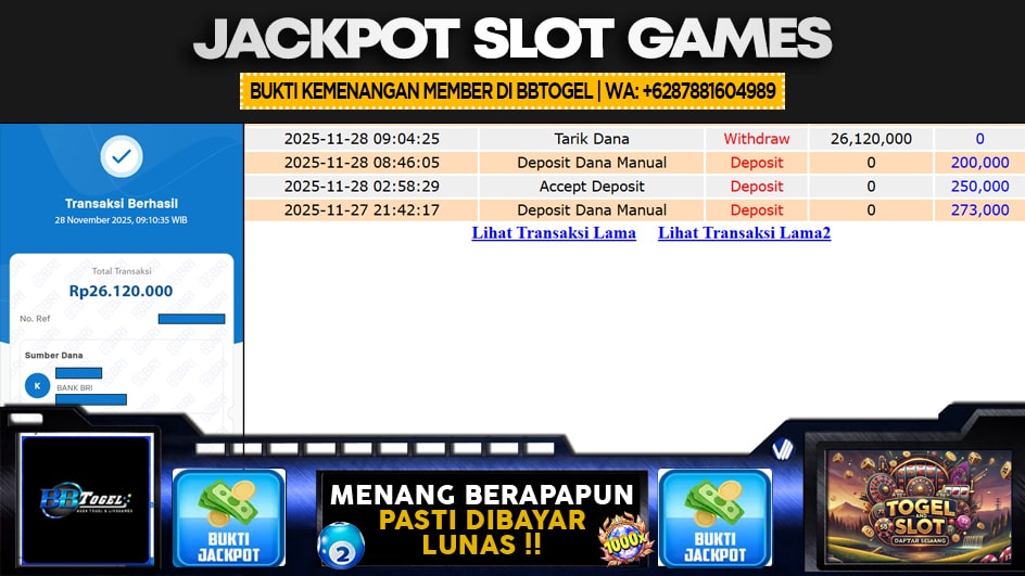 BBTOGEL | JP SLOT 26 JUTA | MENANG PASTI DIBAYAR