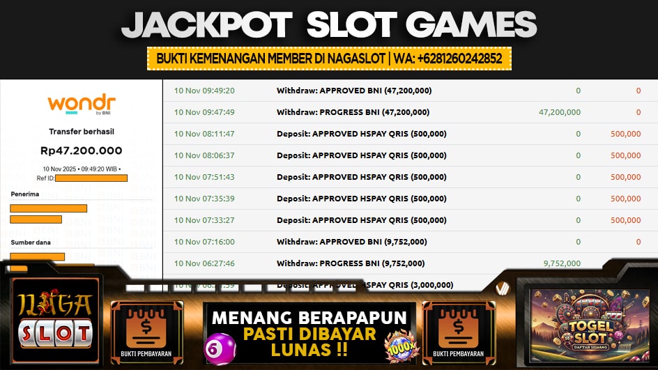 NAGASLOT | JP SLOT 47 JUTA | MENANG PASTI DIBAYAR