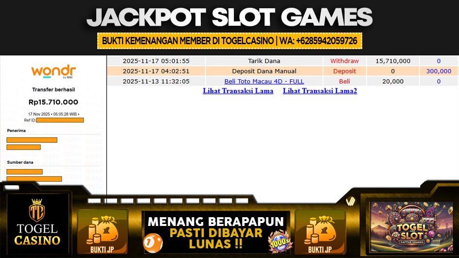 TOGELCASINO | JP SLOT 15 JUTA | MENANG PASTI DIBAYAR