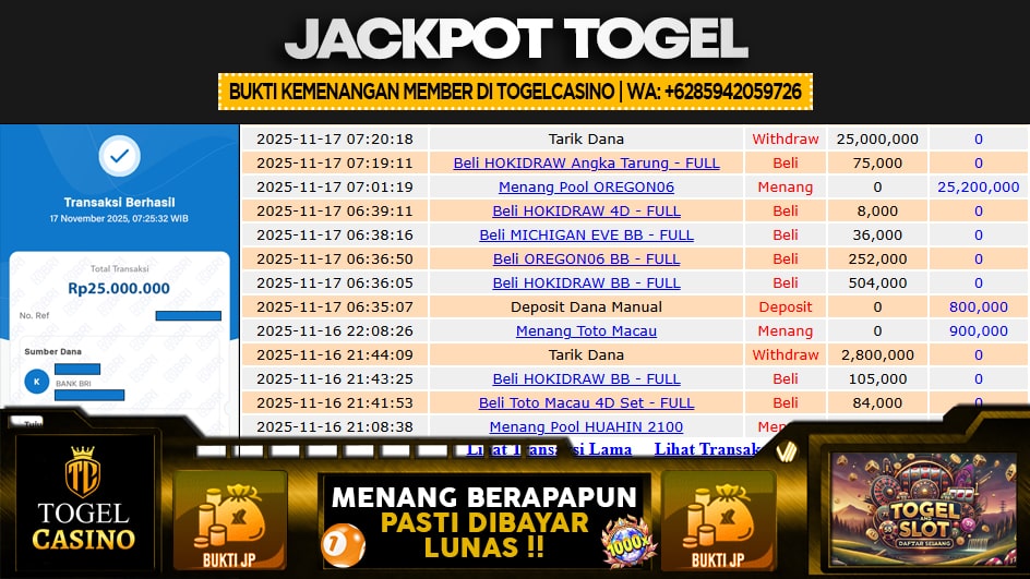 TOGELCASINO | JP TOGEL 25 JUTA | MENANG PASTI DIBAYAR