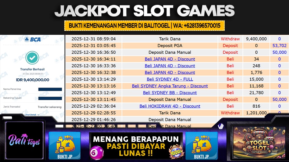 BALITOGEL | JP SLOT 9 JUTA | MENANG PASTI DIBAYAR