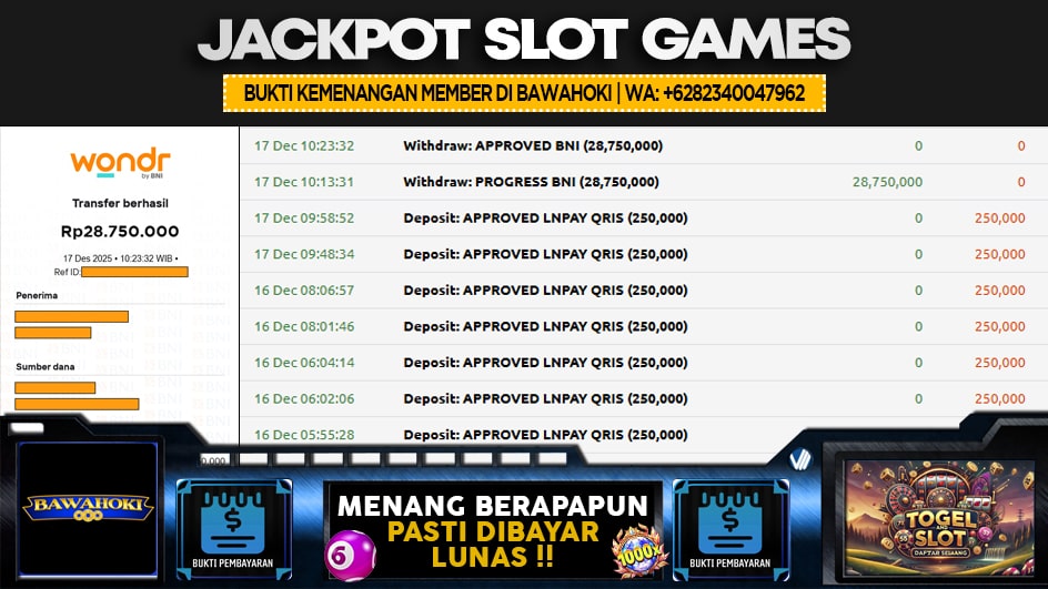 BAWAHOKI | JP SLOT 28 JUTA | MENANG PASTI DIBAYAR