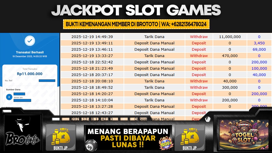 BROTOTO | JP SLOT 11 JUTA | MENANG PASTI DIBAYAR