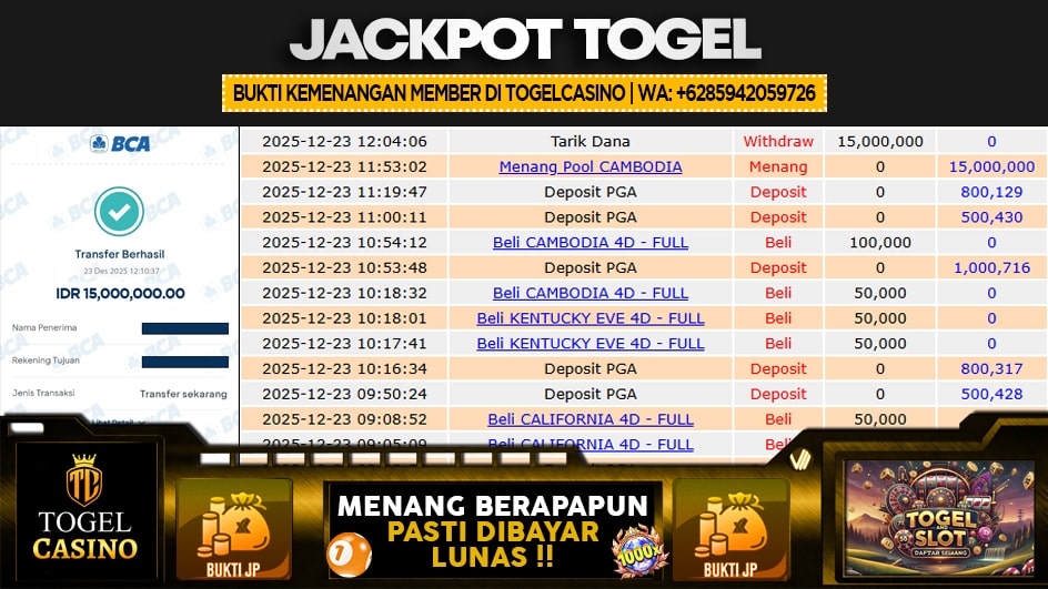 TOGELCASINO | JP TOGEL 15 JUTA | MENANG PASTI DIBAYAR