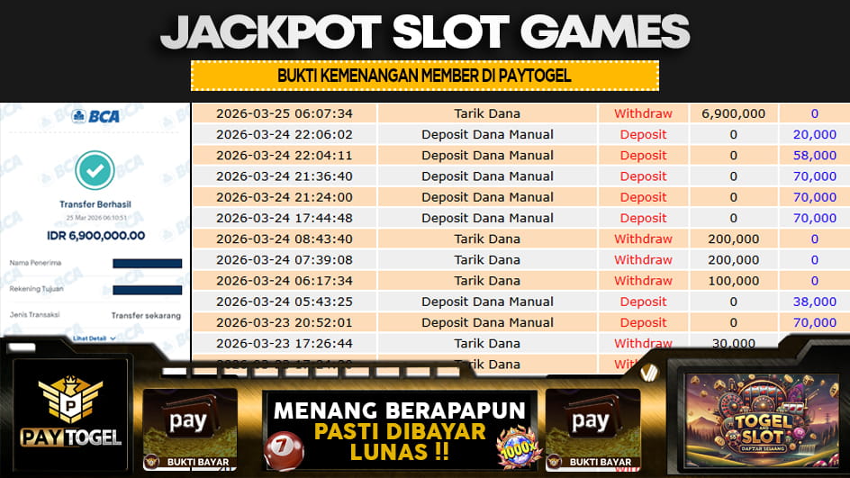 PAYTOGEL | JP SLOT 6,9 JUTA | MENANG PASTI DIBAYAR