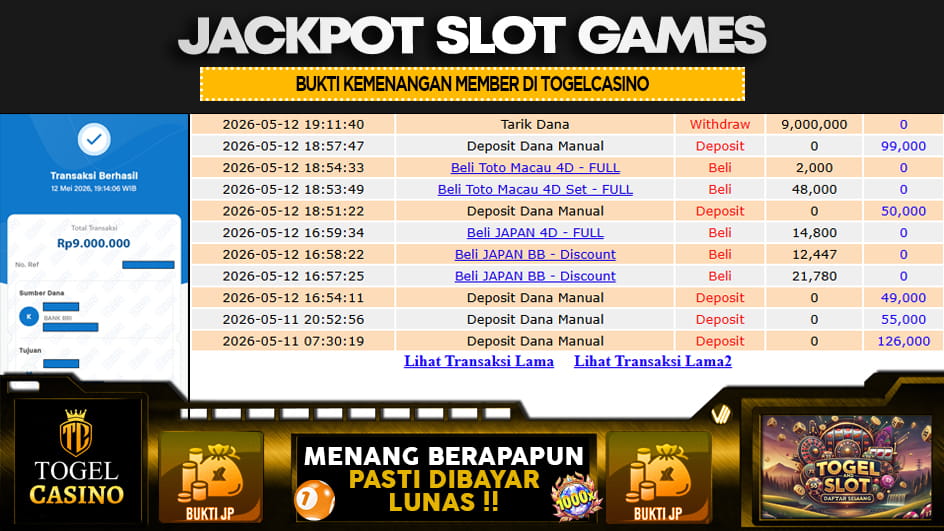 TOGELCASINO | JP SLOT 9 JUTA | MENANG PASTI DIBAYAR