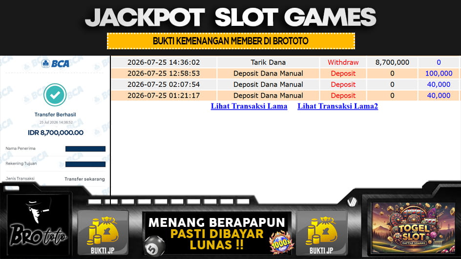 BROTOTO | JP SLOT 8,7 JUTA | MENANG PASTI DIBAYAR