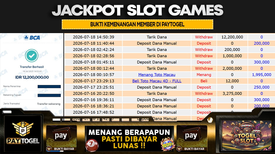 PAYTOGEL | JP SLOT 12 JUTA | MENANG PASTI DIBAYAR