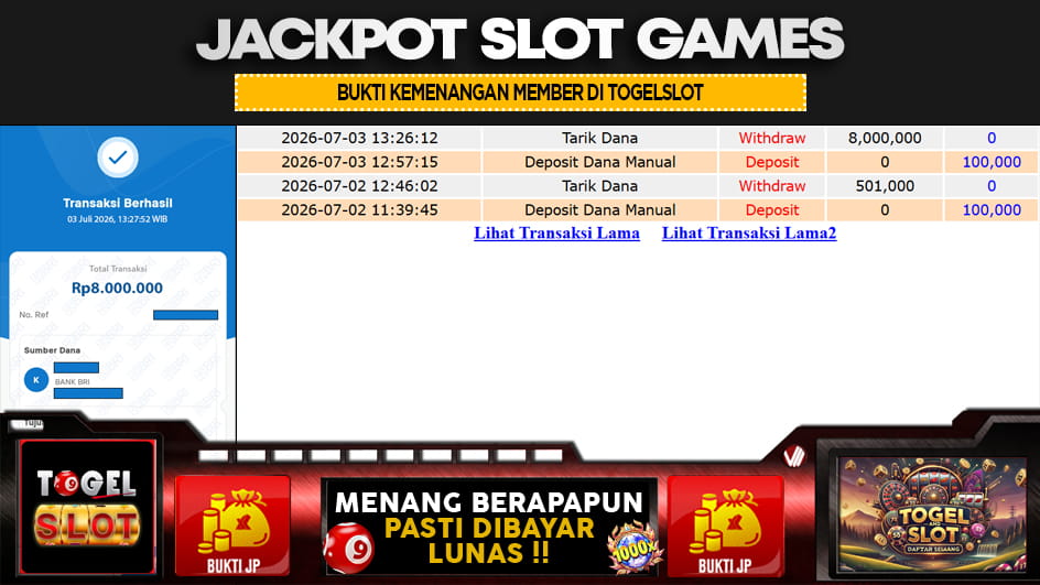 TOGELSLOT | JP SLOT 8 JUTA | MENANG PASTI DIBAYAR