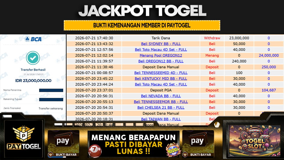 PAYTOGEL | JP TOGEL 23 JUTA | MENANG PASTI DIBAYAR